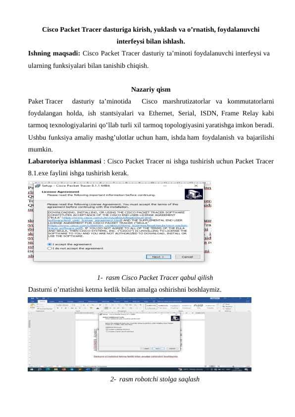 Cisco Packet Tracer dasturiga kirish, yuklash va o’rnatish, foydalanuvchi interfeysi bilan ishlash