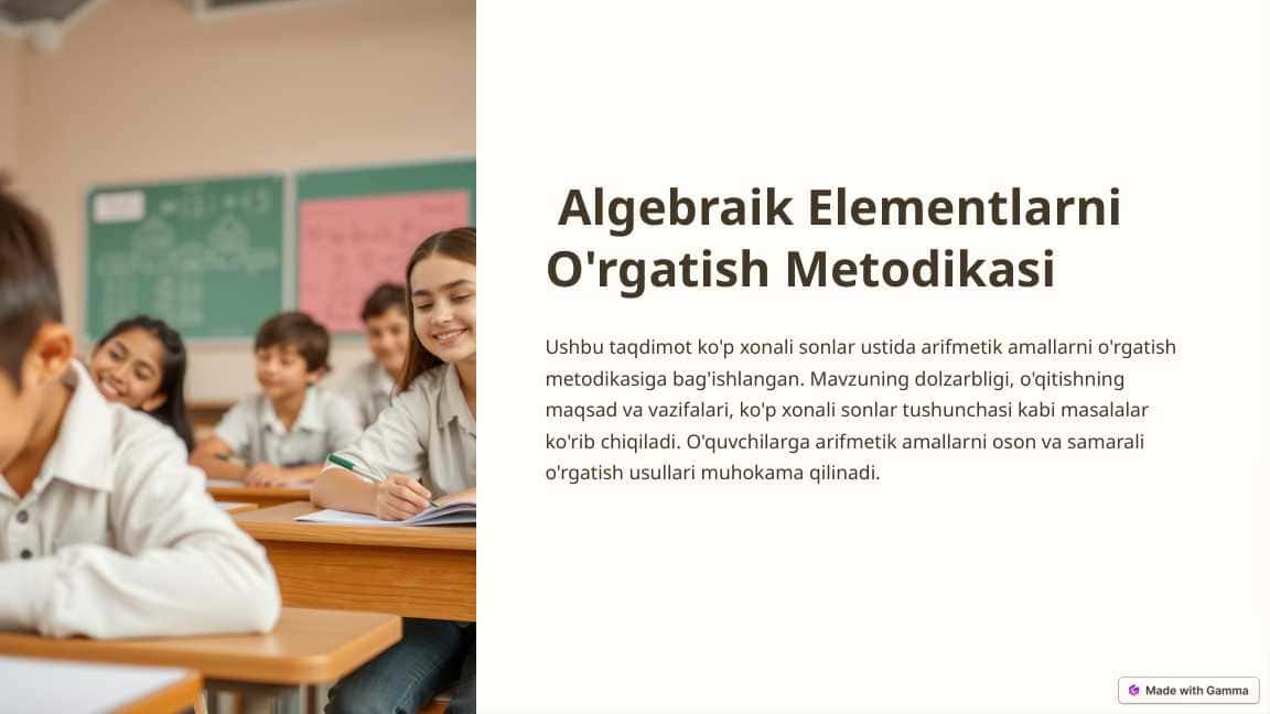 Algebraik Elementlarni O'rgatish Metodikasi