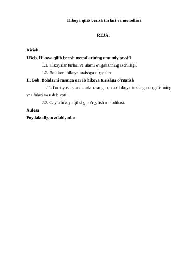 Hikoya qilib berish turlari va metodlari