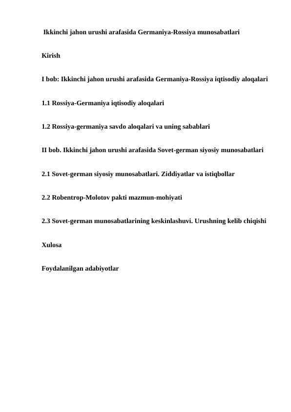 Ikkinchi jahon urushi arafasida Germaniya-Rossiya munosabatlari
