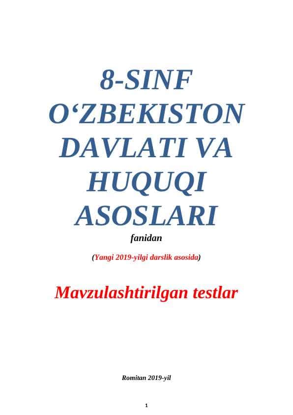 8-sinf Huquq mavzulashtirilgan testlar to'plami