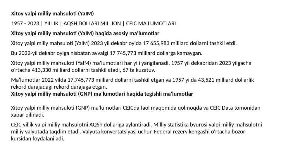 Xitoy yalpi milliy mahsuloti (YaIM)