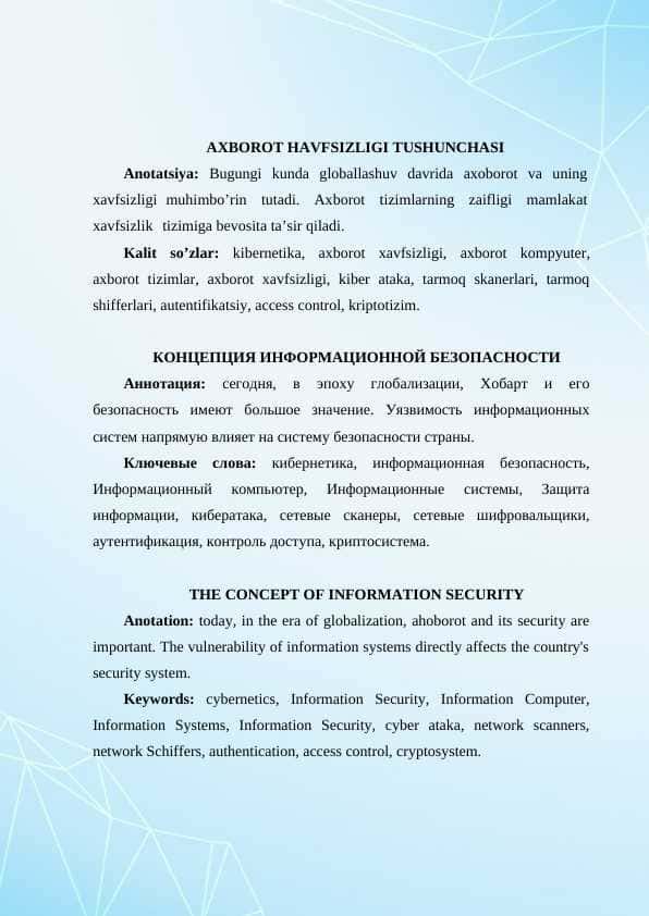 Axborot havfsizligi tushunchasi