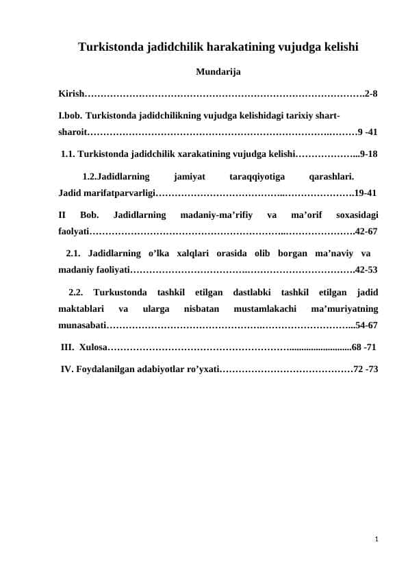 Turkistonda jadidchilik harakatining vujudga kelishi