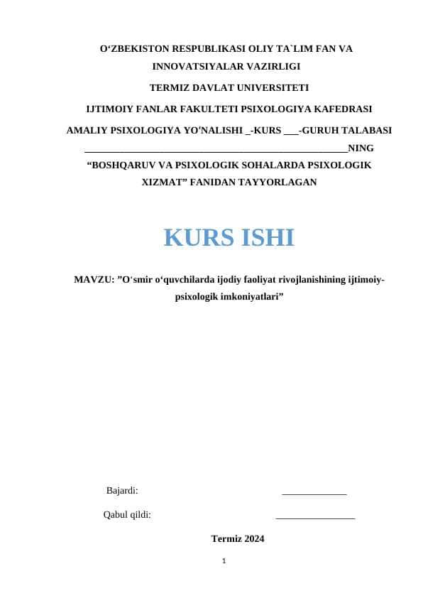 O‘smir o‘quvchilarda ijodiy faoliyat rivojlanishining ijtimoiy-psixologik imkoniyatlari