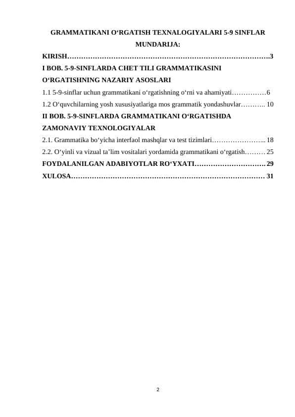 GRAMMATIKANI O‘RGATISH TEXNALOGIYALARI 5-9 SINFLAR