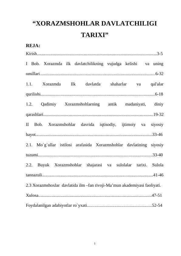 XORAZMSHOHLAR DAVLATCHILIGI TARIXI