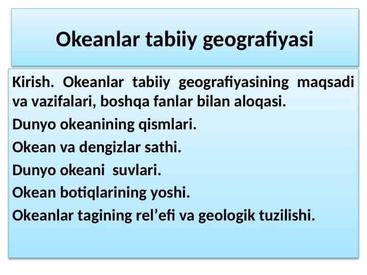 Okeanlar tabiiy geografiyasi