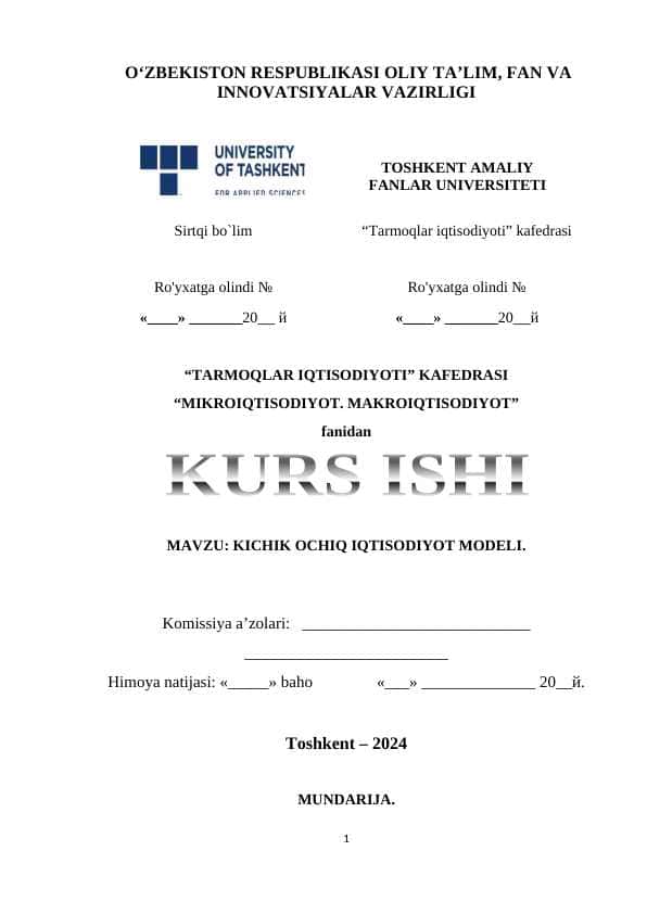 KICHIK OCHIQ IQTISODIYOT MODELI