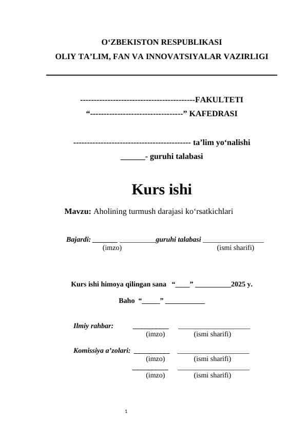 Aholining turmush darajasi ko‘rsatkichlari