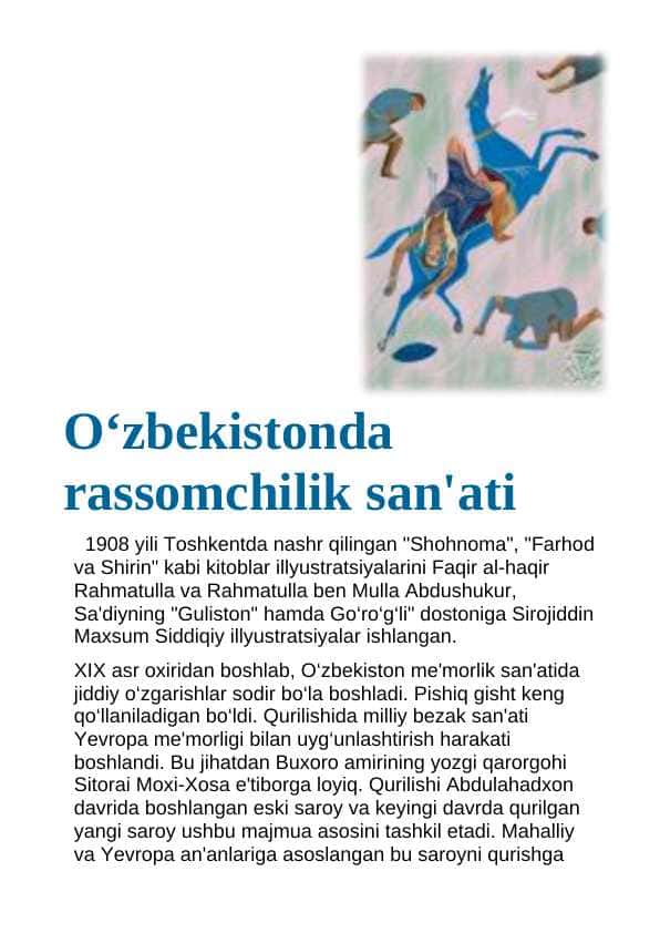 O'zbekistonda rassomchilik sa'nati haqida to'liq