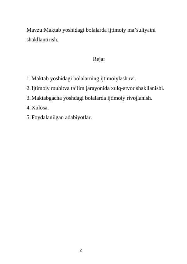 Maktabgacha yoshdagi bolalarda ijtimoiy maʼsuliyatni shakllantirish