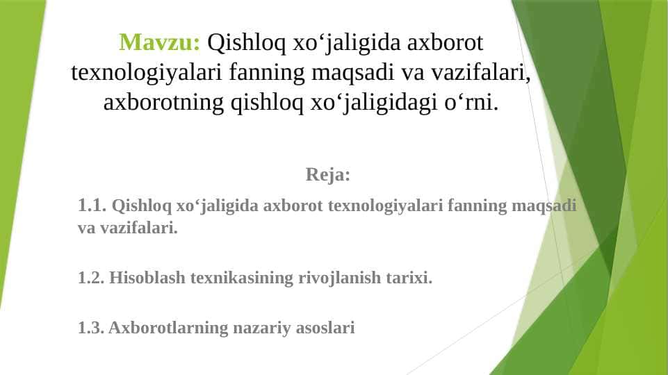 Qishloq xojaligida axborot texnologyalari
