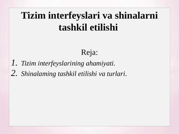 Tizim interfeyslari va shinalarni tashkil etilishi