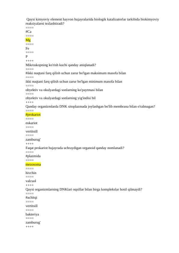 BIOLOGIYA TEST