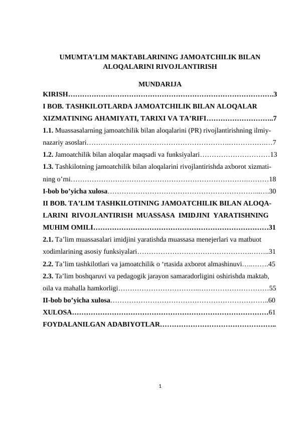 UMUMTA’LIM MAKTABLARINING JAMOATCHILIK BILAN ALOQALARINI RIVOJLANTIRISH