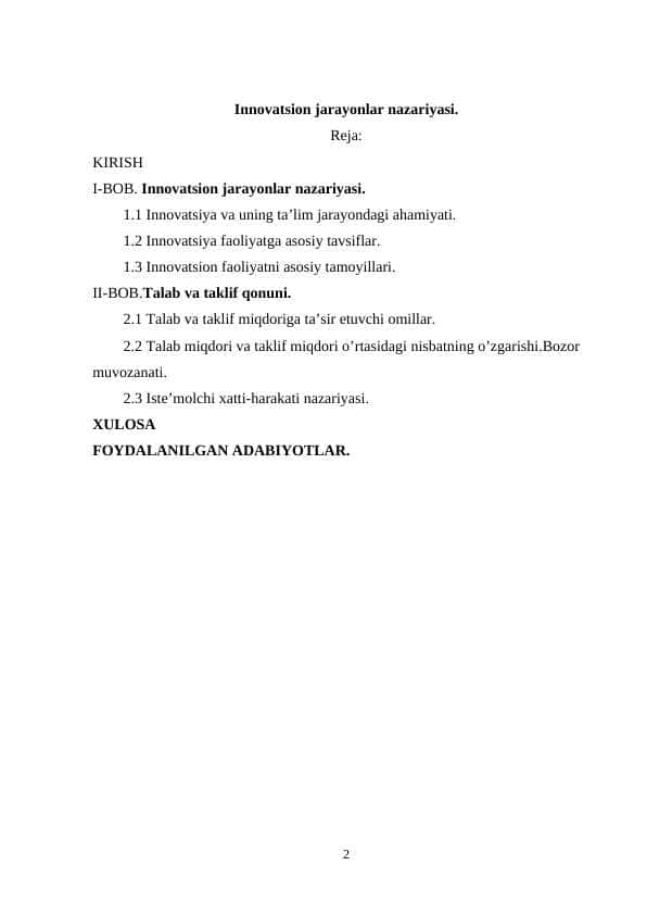 Innovatsion jarayonlar nazariyasi