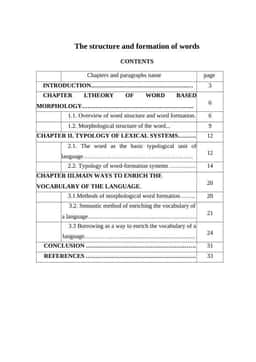 The structure and formation of words