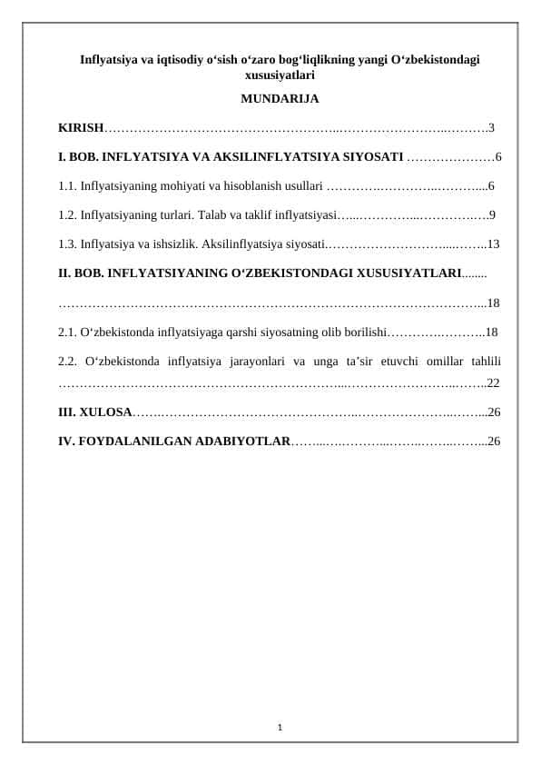 Inflyatsiya va iqtisodiy o‘sish o‘zaro bog‘liqlikning yangi O‘zbekistondagi xususiyatlari