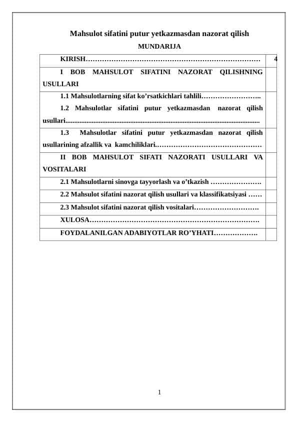 Mahsulot sifatini putur yetkazmasdan nazorat qilish