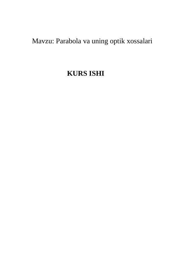 Parabola va uning optik xossalari