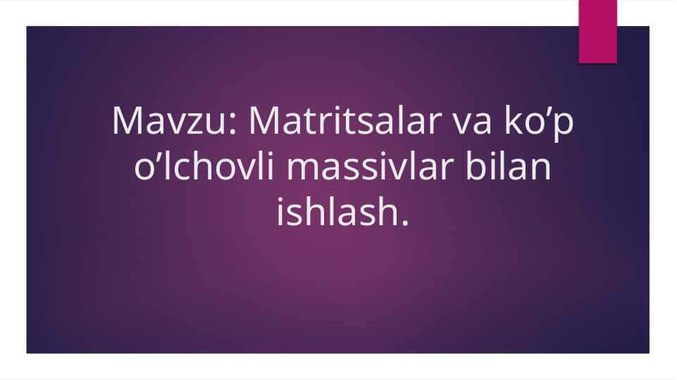 Matritsalar va ko’p o’lchovli massivlar bilan ishlash.