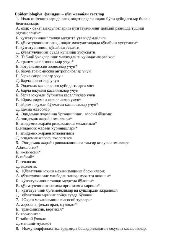 Epidemiologiya test