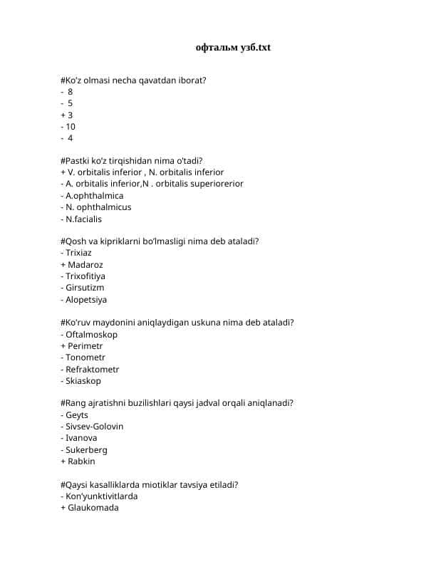 Oftalmologiya test