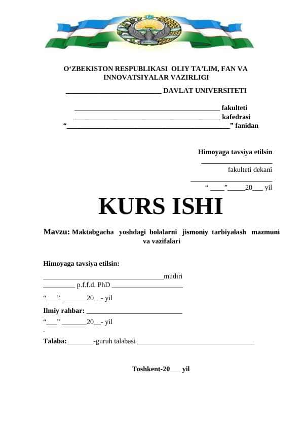 Maktabgacha yoshdagi bolalarni jismoniy tarbiyalash mazmuni va vazifalari