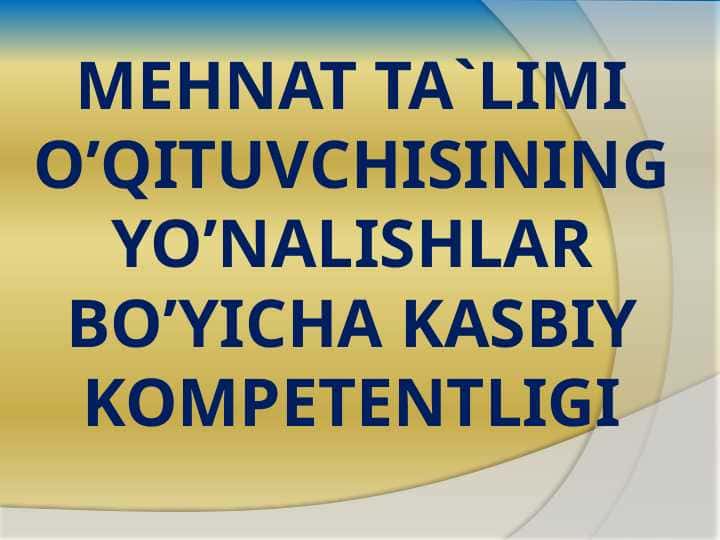 Mehnat ta`limi o’qituvchisining yo’nalishlar bo’yicha kasbiy kompetentligi