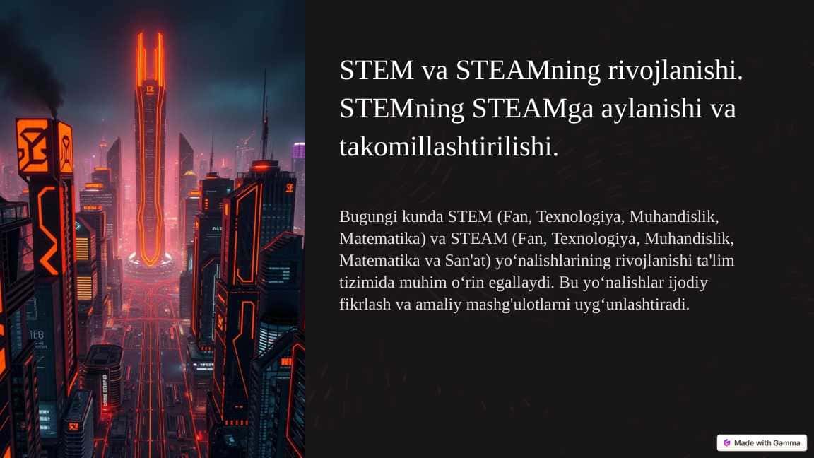STEM va STEAMning rivojlanishi. STEMning STEAMga aylanishi va takomillashtirilishi.