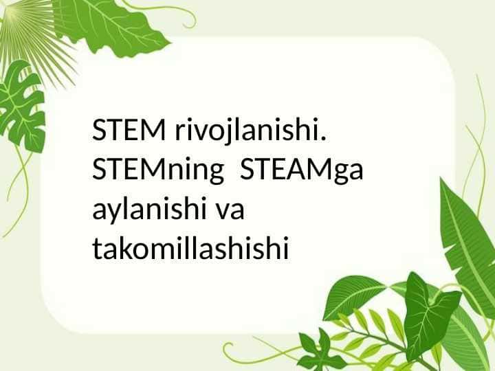 STEM rivojlanishi. STEMning STEAMga aylanishi va takomillashishi