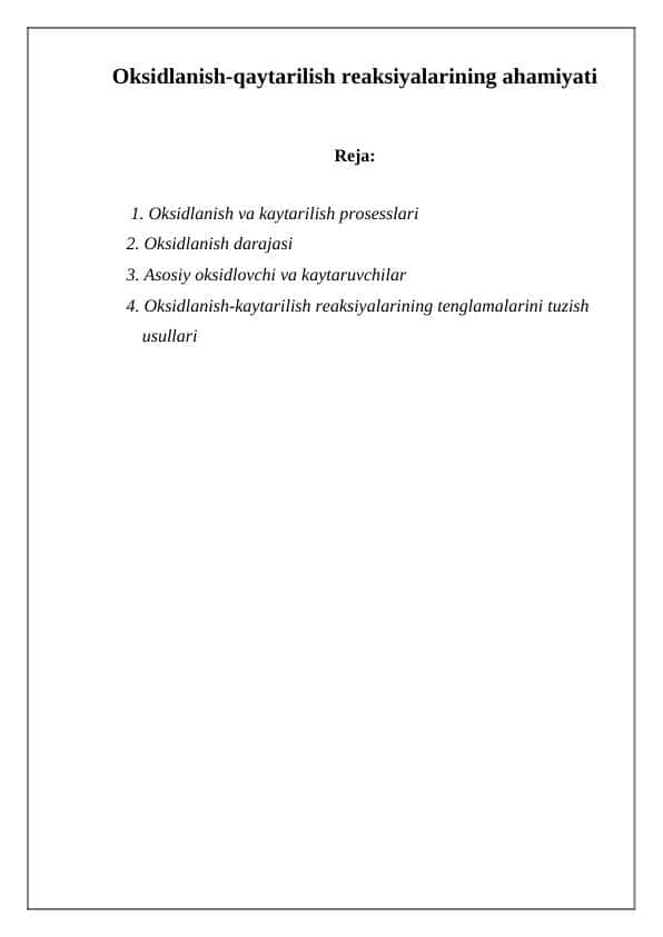 Oksidlanish-qaytarilish reaksiyalarining ahamiyati
