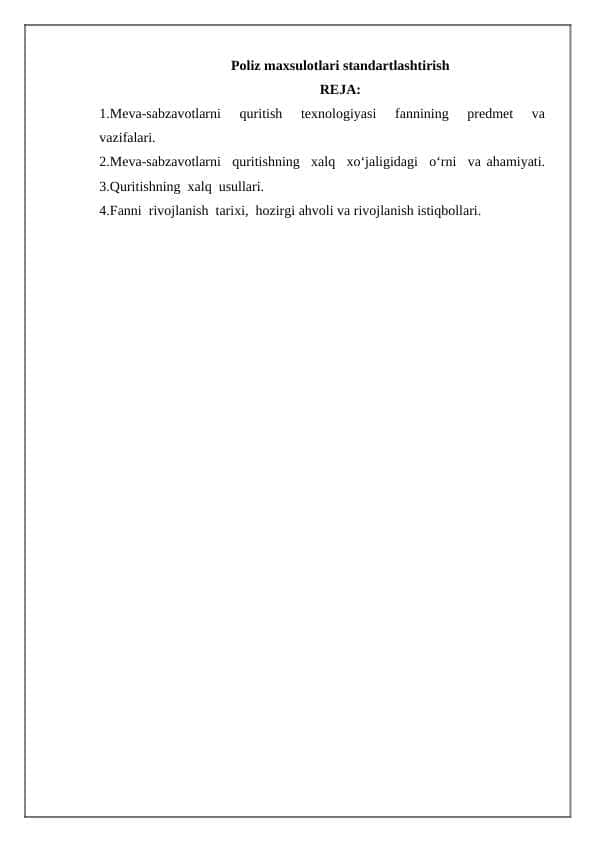 Poliz maxsulotlari standartlashtirish