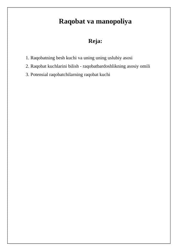Raqobat va manopoliya