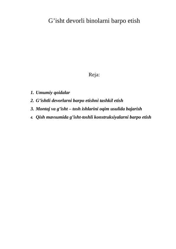 G’isht devorli binolarni barpo etish