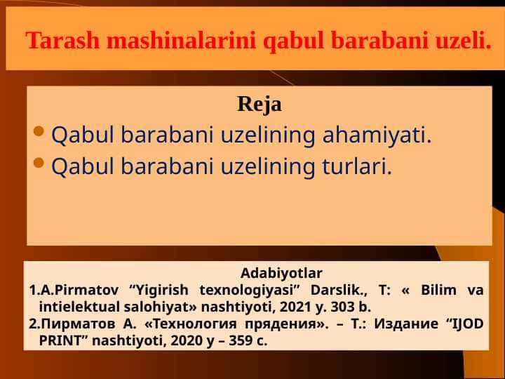 Tarash mashinalarini qabul barabani uzeli