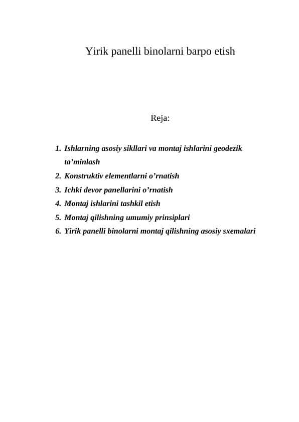 Yirik panelli binolarni barpo etish