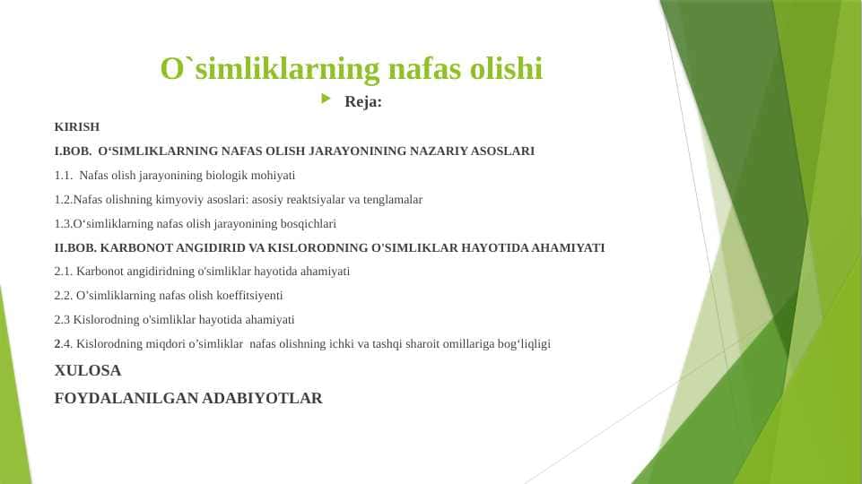 O`simliklarning nafas olishi