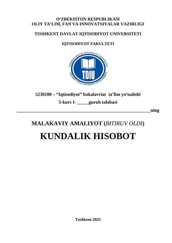 Mikrokreditbank MALAKAVIY AMALIYOT (BITIRUV OLDI) KUNDALIK HISOBOT