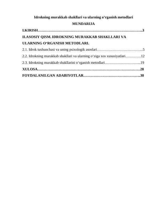 Idrokning murakkab shakllari va ularning o‘rganish metodlari