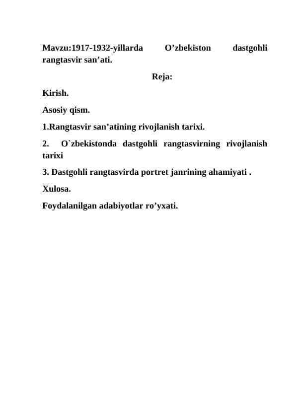 1917-1932-yillarda O’zbekiston dastgohli rangtasvir san’ati