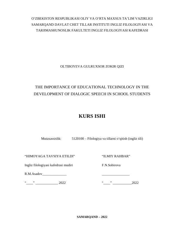 THE IMPORTANCE OF EDUCATIONAL TECHNOLOGY IN THE DEVELOPMENT OF DIALOGIC SPEECH IN SCHOOL STUDENTS