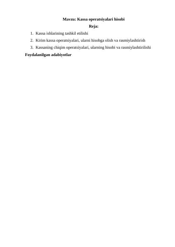 Kassa operatsiyalari hisobi