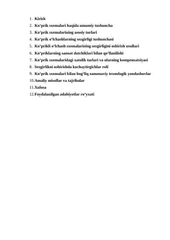 Ko‘prikli o‘lchash sxemalarining sezgirligini oshirish. Mustaqil ish Boshqarish tizimlarining elementlari va qurilmalari BTEQ