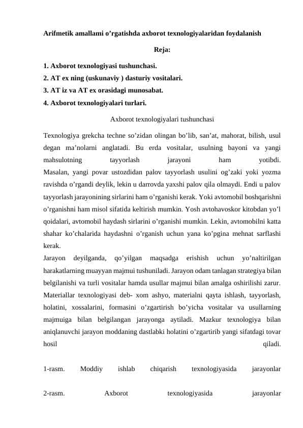 Arifmetik amallami o’rgatishda axborot texnologiyalaridan foydalanish