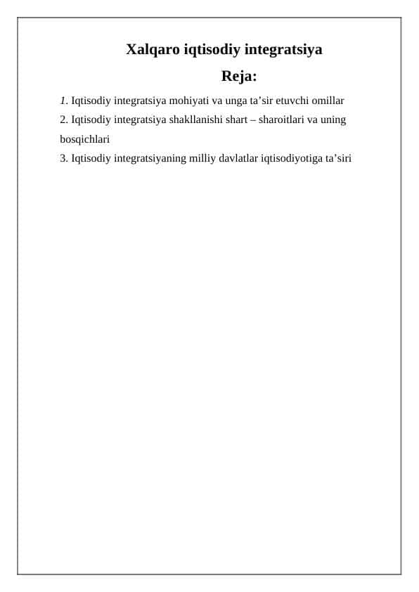 Хalqaro iqtisodiy intеgratsiya