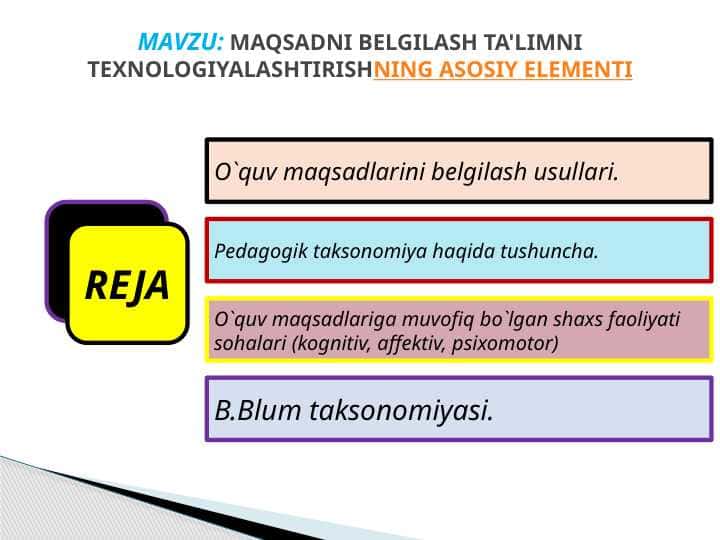 MAQSADNI BELGILASH TA'LIMNI TEXNOLOGIYALASHTIRISHNING ASOSIY ELEMENTI