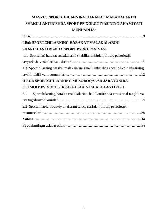 SPORTCHILARNING HARAKAT MALAKALARINI SHAKILLANTIRISHDA SPORT PSIXOLOGIYASINING AHAMIYATI