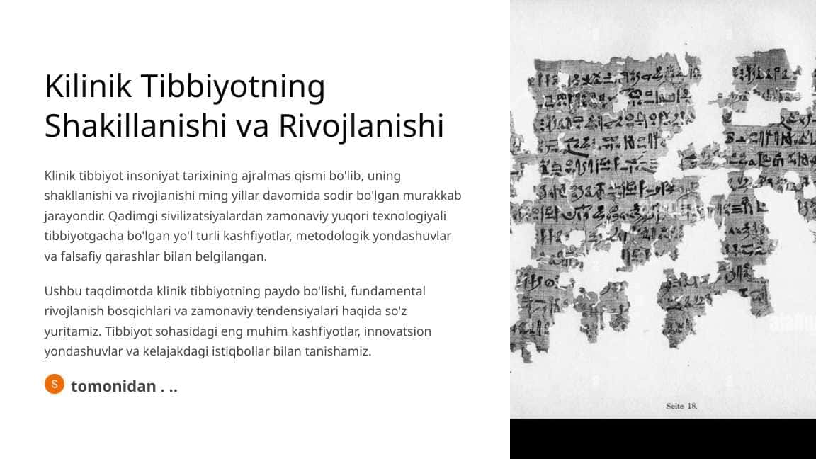 Kilinik Tibbiyotning Shakillanishi va Rivojlanishi